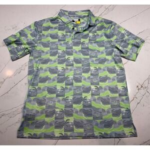 Nicklaus Shirt‎ Mens Eco Choice Golf Polo All Over Print Tropical Stretchy Small